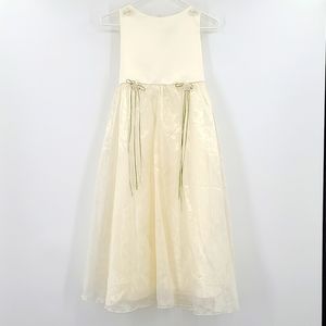 Kids Dream 11/12 Cream off white Sage ribbons sleeveless cute Flower girl dress